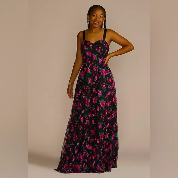 JULES AND CLEO floral embroidered sweetheart a-line prom dress - Picture 1 of 7